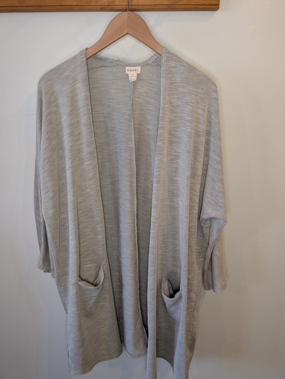 DONNI Gray White Stripe Ribbed Cardigan Batwing Sleeve Cozy Oversized OSFA